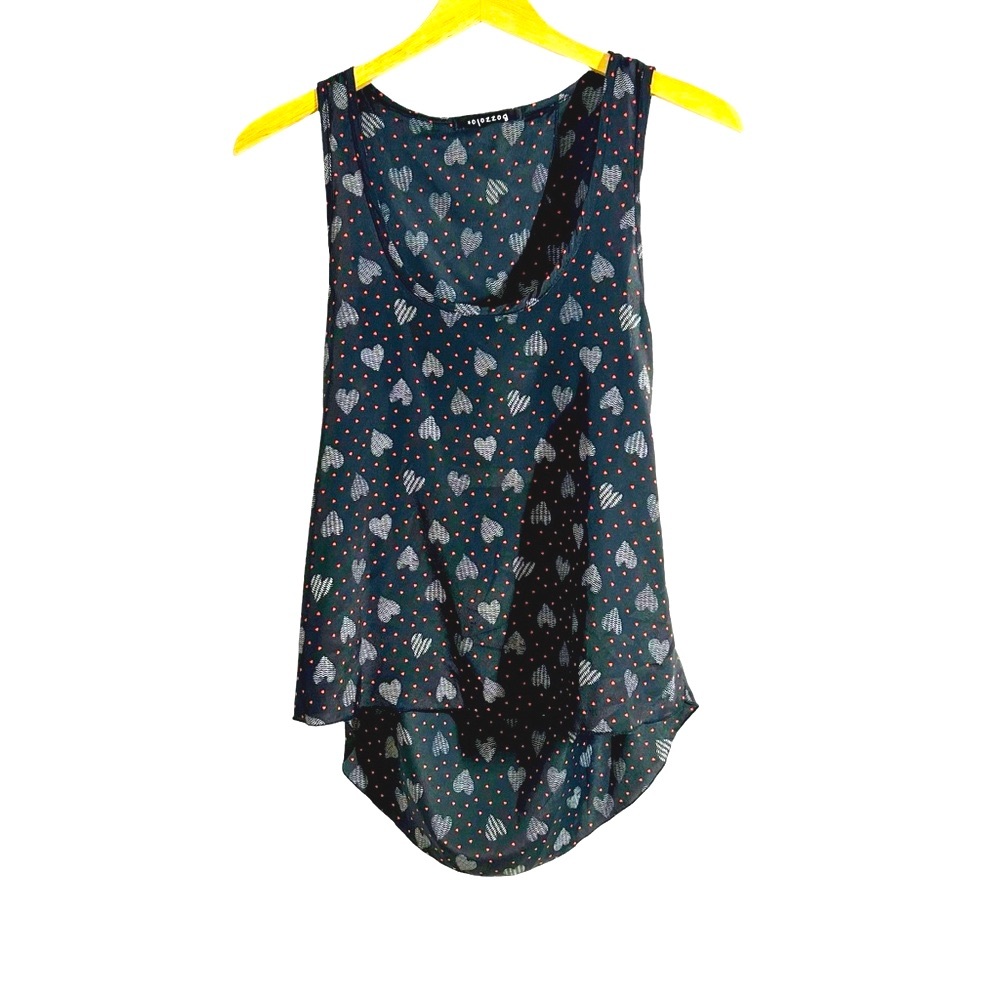 Bozzolo Sleeveless Heart Print High Low Open Back Red Black & White Top Size S